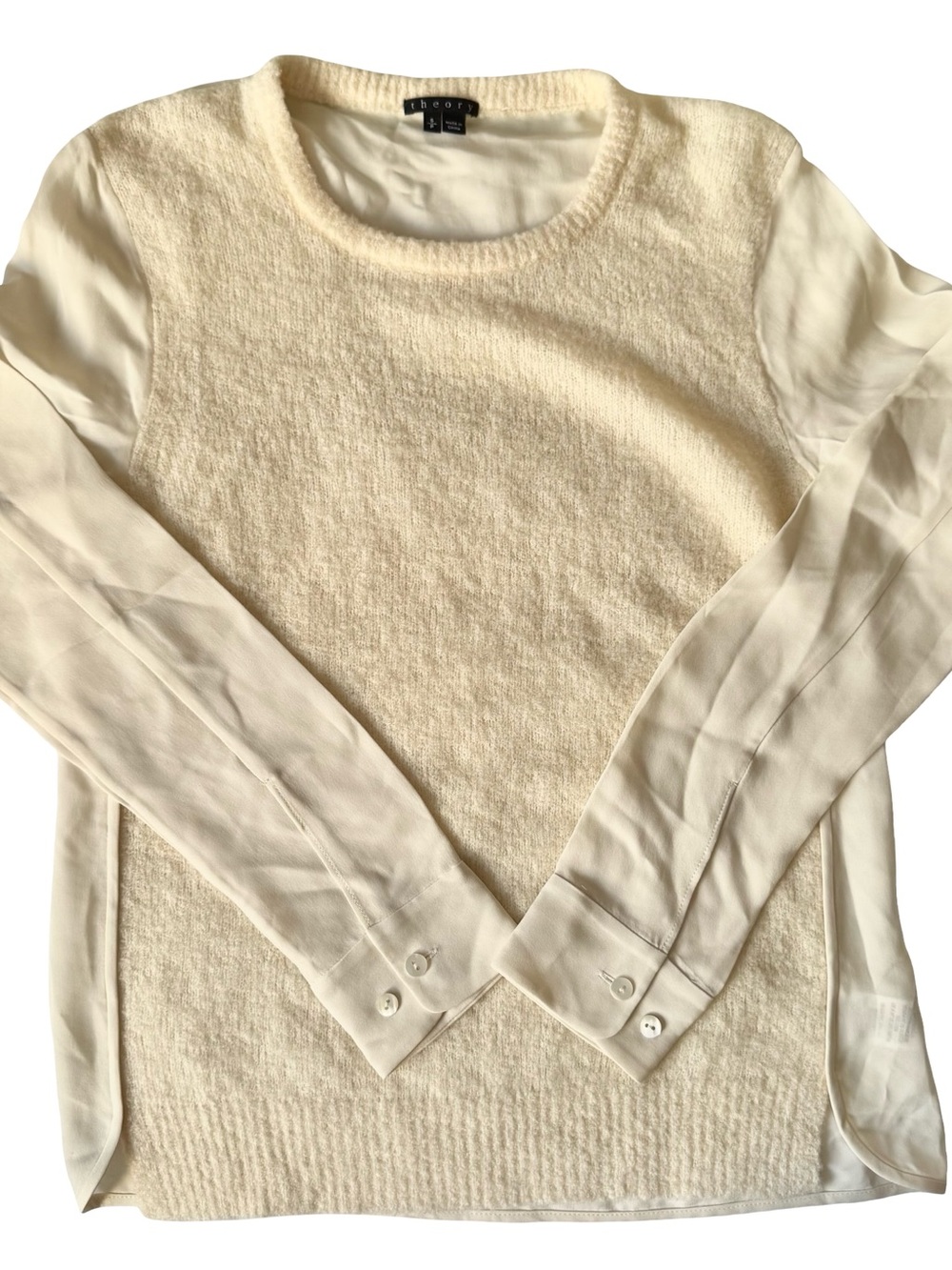 Theory Women’s Ivory Wool/Silk Blend Crewneck  Pullover Sweater Size S Petite